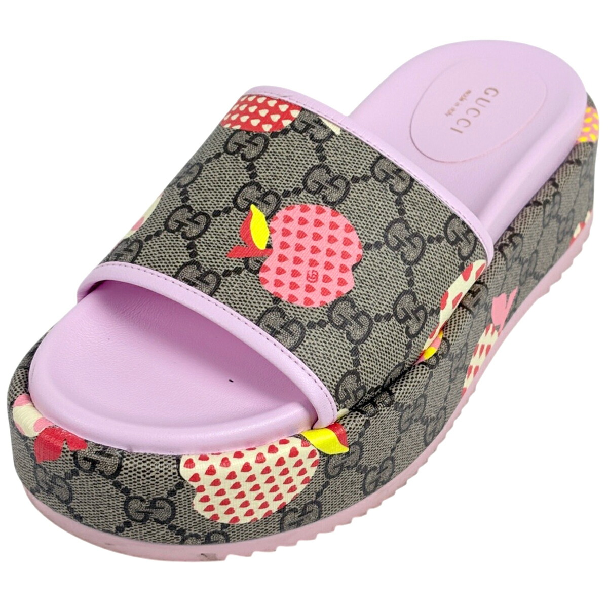 グッチ GUCCI レ ポム プラットフォームサンダル GG柄 厚底 靴 サンダル コーティングキャンバス レザー ピンク ブラウン レディース 【中古】