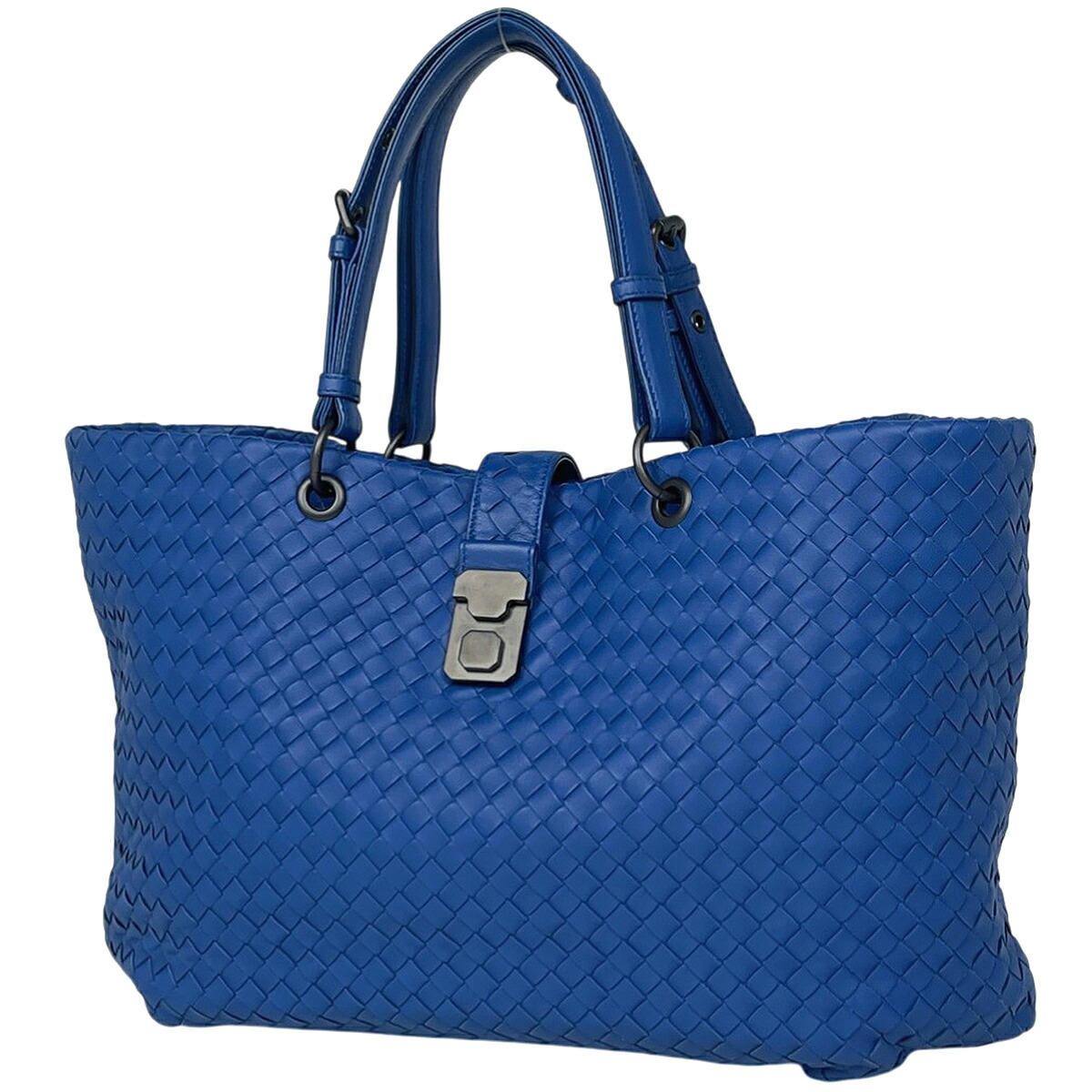 ボッテガヴェネタ BOTTEGAVENETA イントレチャート トートバッグ ハンドバッグ 肩掛け トートバッグ レザー ブルー レディース 【中古】