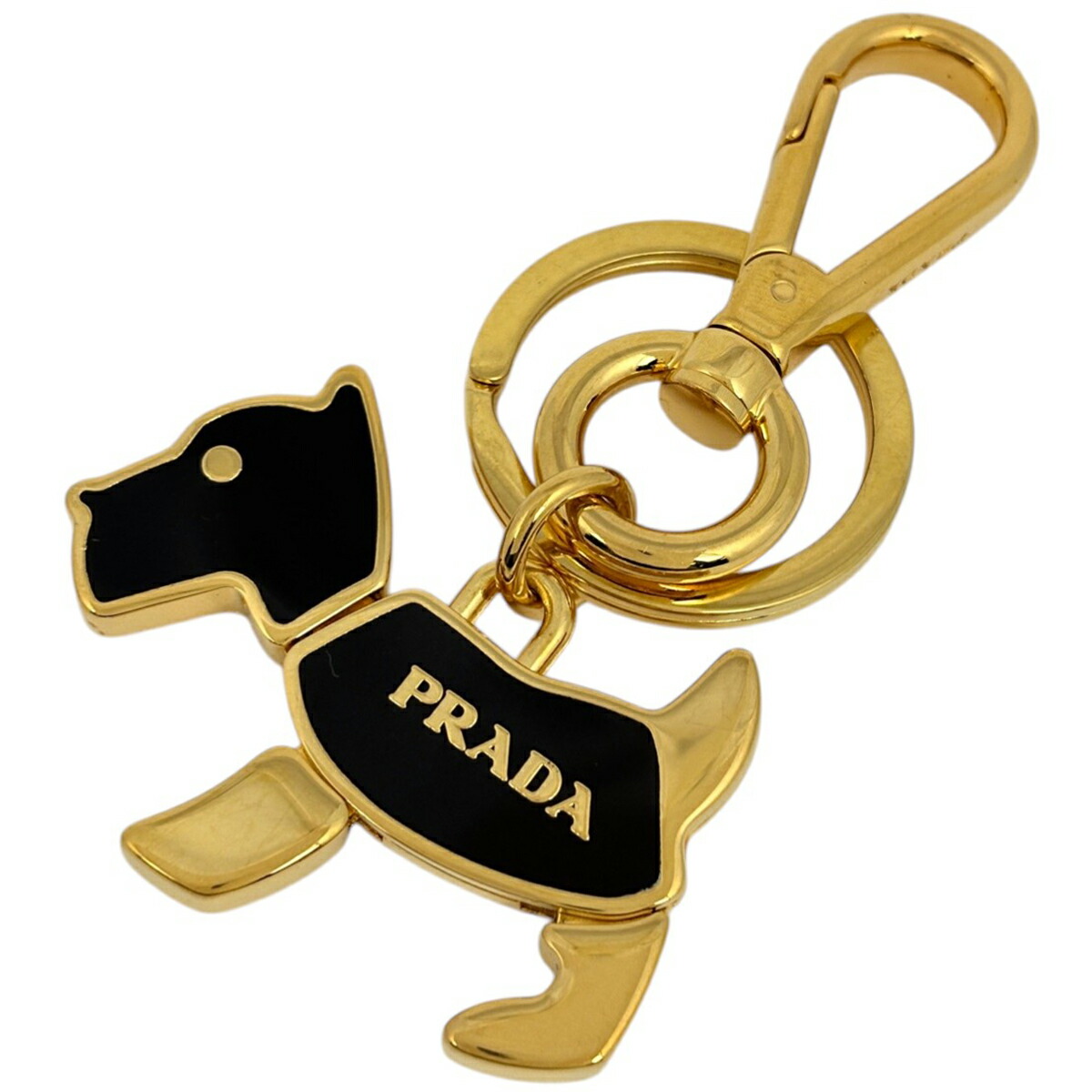 プラダ PRADA ドッグモチーフ バッグチャーム ロゴ キーリング キーホルダー バッグチャーム GP ゴールド レディース 【中古】