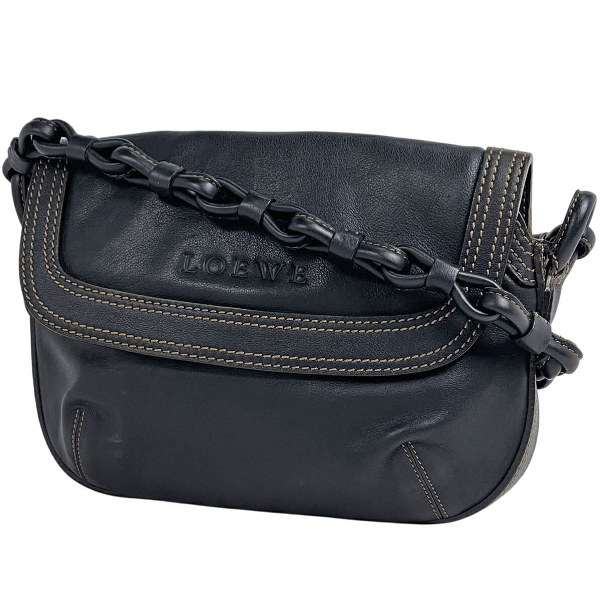 ロエベ LOEWE ロゴ ショルダーバッグ アナグラム ショルダーバッグ レザー ブラック レディース 【中古】