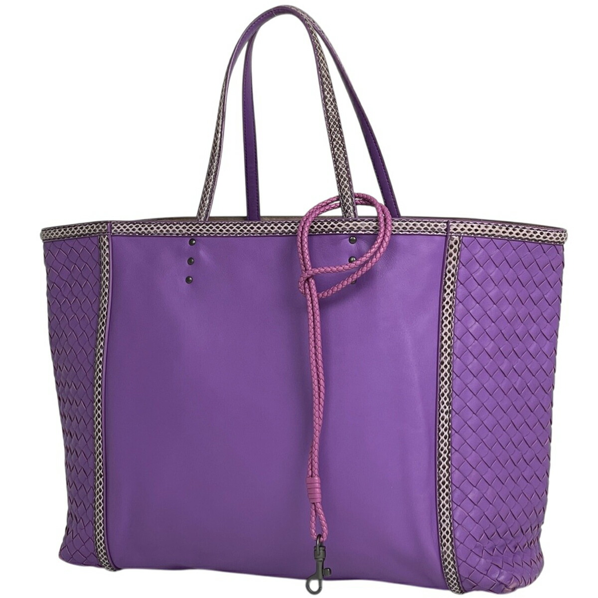 ボッテガヴェネタ BOTTEGAVENETA イントレチャート トートバッグ 編み込み トートバッグ レザー パープル レディース 【中古】