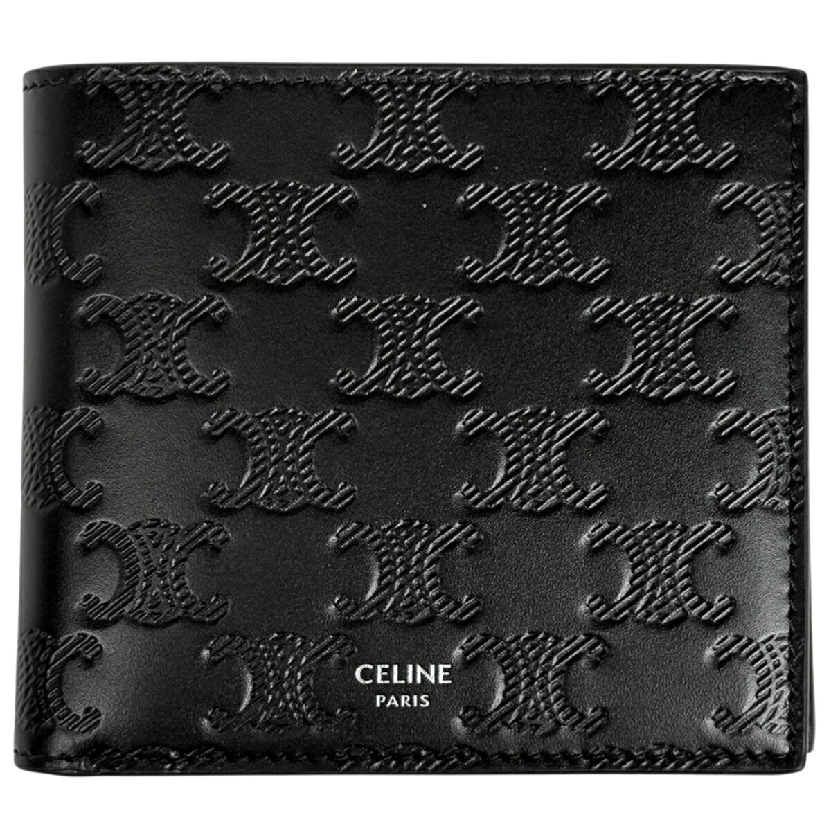 セリーヌ CELINE トリオンフ 二つ折り財布 ロゴ 二つ折り財布 レザー ブラック メンズ 【中古】