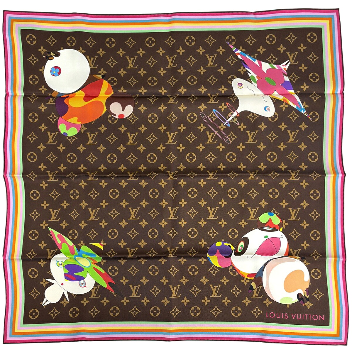 ルイ・ヴィトン Louis Vuitton カレ70 百貨店坦々たる モノグラム ジャイアントパンダ 村上隆 えり巻き 絹地 赤銅色 レディース 【中古】 msp39
