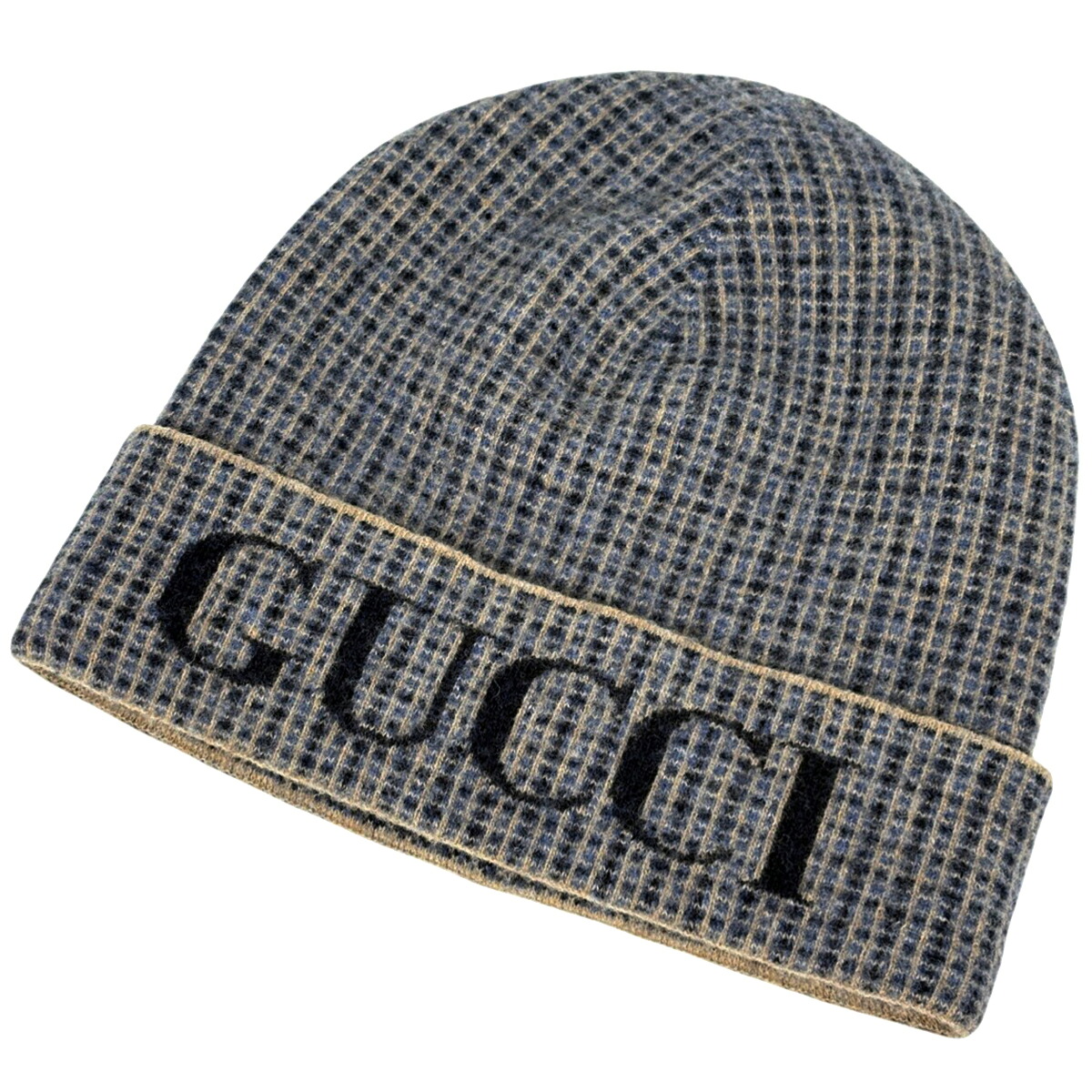 グッチ GUCCI 読み合わせる柄 編み物旗がしら 編み物帽 ロゴタイプ かぶり笠 編み物旗がしら 羊毛 ナイロン 薄墨色 青色 レディース 【中古】