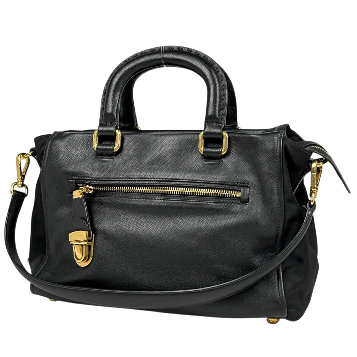 プラダ PRADA ロゴプレート ハンドバッグ 2WAY ショルダーバッグ ハンドバッグ レザー ネロ(ブラック) レディース 【中古】