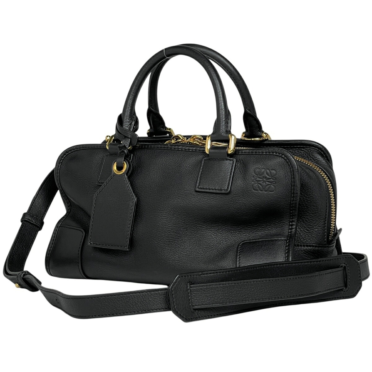 ロエベ LOEWE アマソナ28 2WAY ショルダーバッグ アナグラム ハンドバッグ レザー ブラック レディース 【中古】