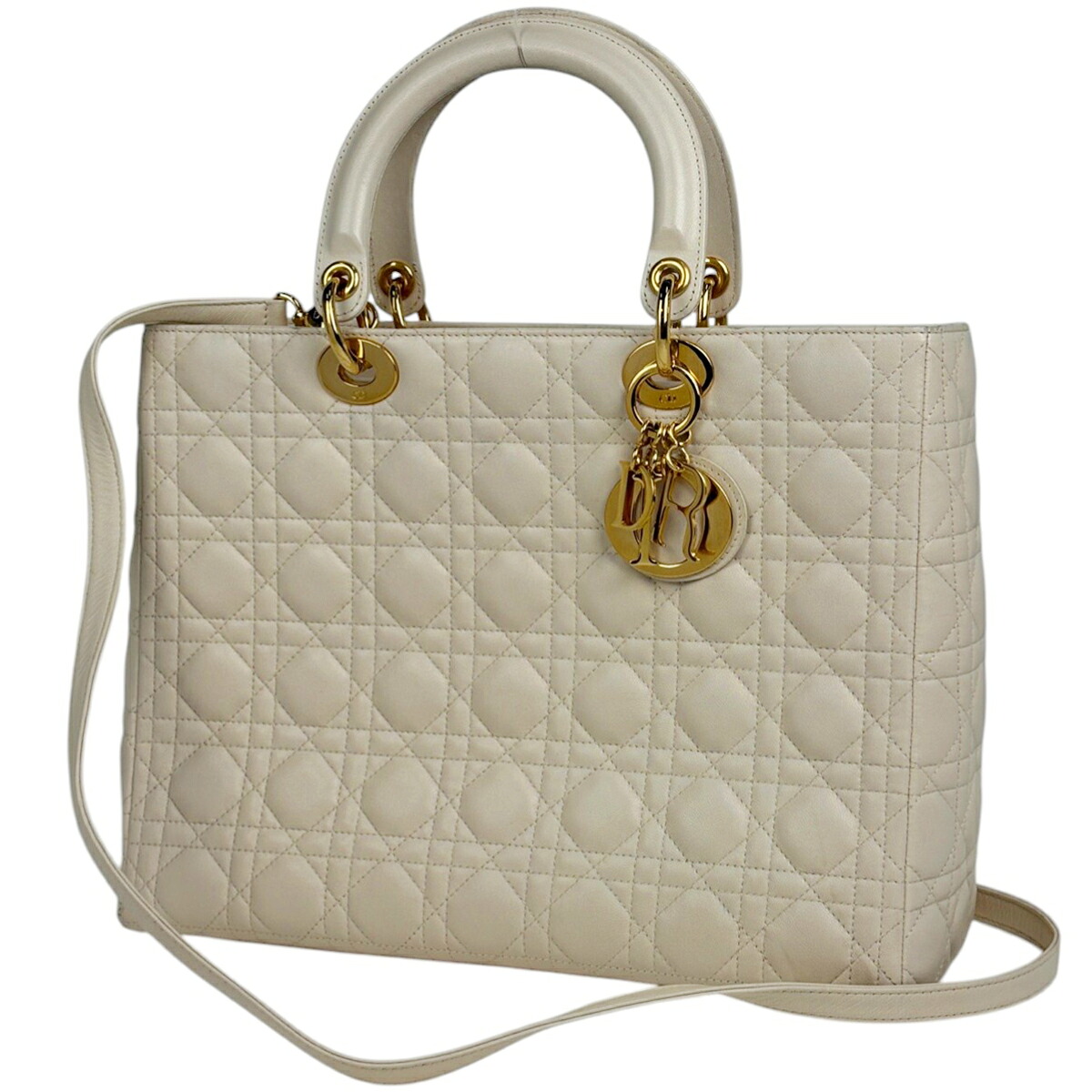 クリスチャンディオール Christian Dior レディディオール カナージュ 2WAY ショルダーバッグ ハンドバッグ レザー アイボリー レディース 【中古】