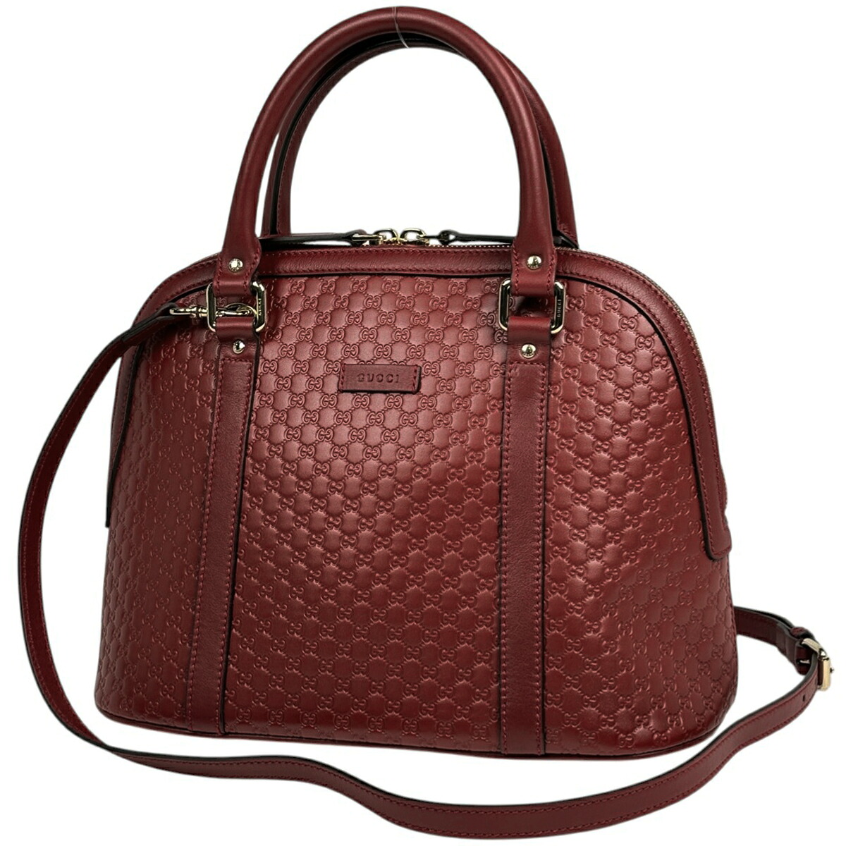 グッチ GUCCI マイクログッチ シマ ハンドバッグ 2WAY ショルダーバッグ シグネチャー ドーム ハンドバッグ シマレザー レッド 449663 レディース 【中古】