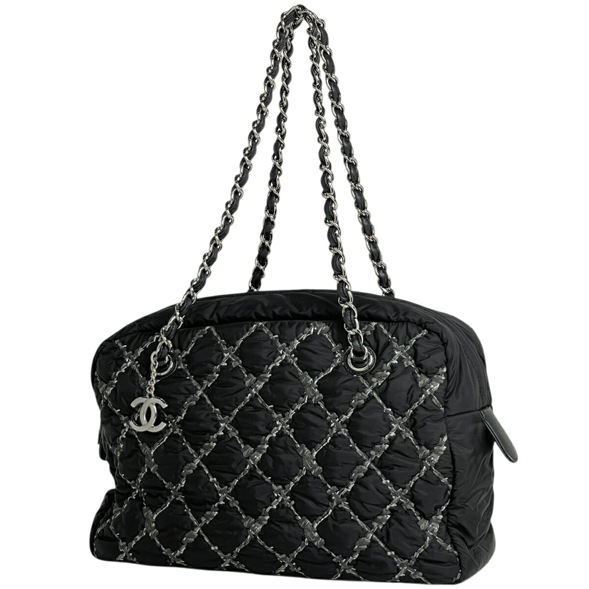 シャネル CHANEL パリビザンス チェーン ショルダーバッグ ココマーク トートバッグ ステッチ ナイロン ブラック レディース 【中古】