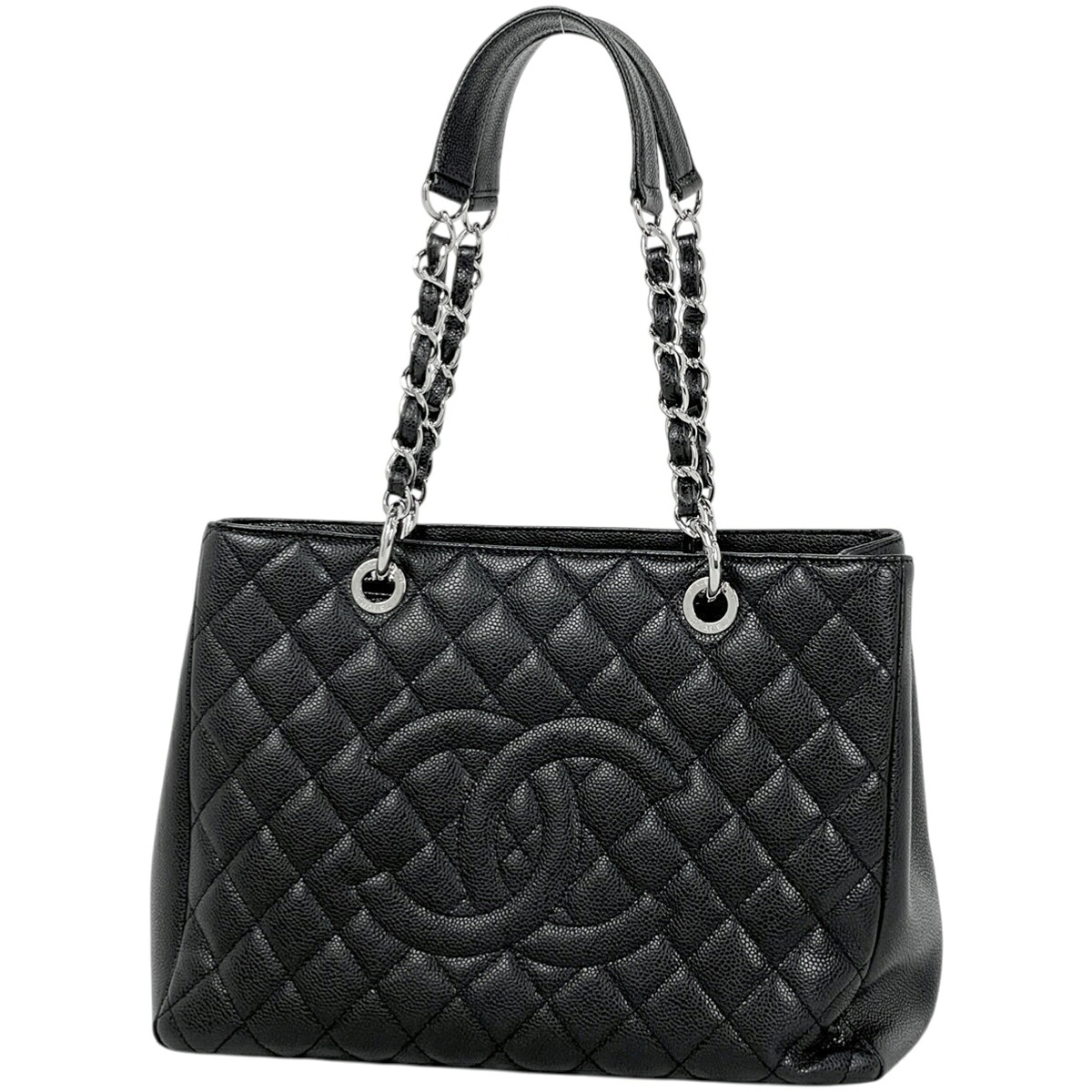 シャネル CHANEL ココマーク チェーン トートバッグ ショルダーバッグ マトラッセ GST トートバッグ キャビアスキン ブラック A50995 レディース 【中古】