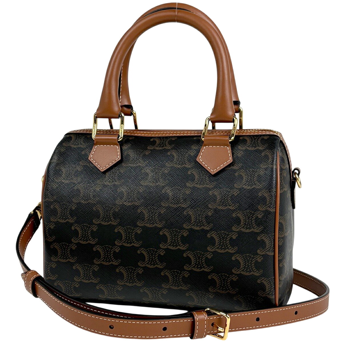 セリーヌ CELINE トリオンフ ハンドバッグ 2WAY ショルダーバッグ ミニボストン コーティングキャンバス ブラウン レディース 【中古】