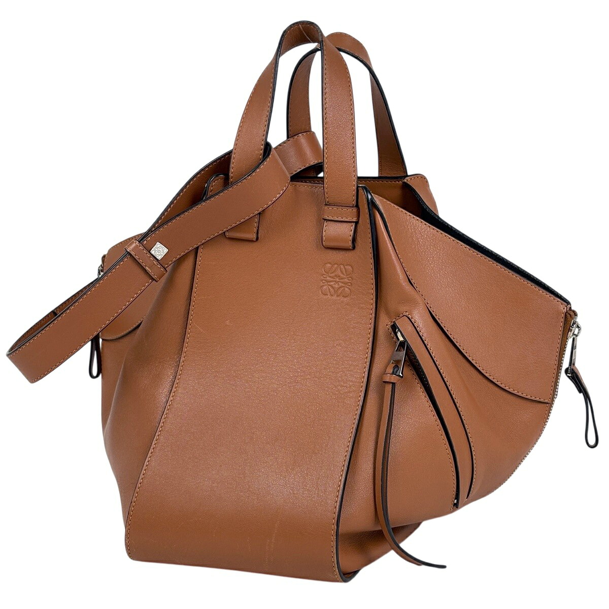 ロエベ LOEWE ハンモック バッグ ミディアム アナグラム 2WAY ショルダーバッグ レザー ブラウン レディース 【中古】