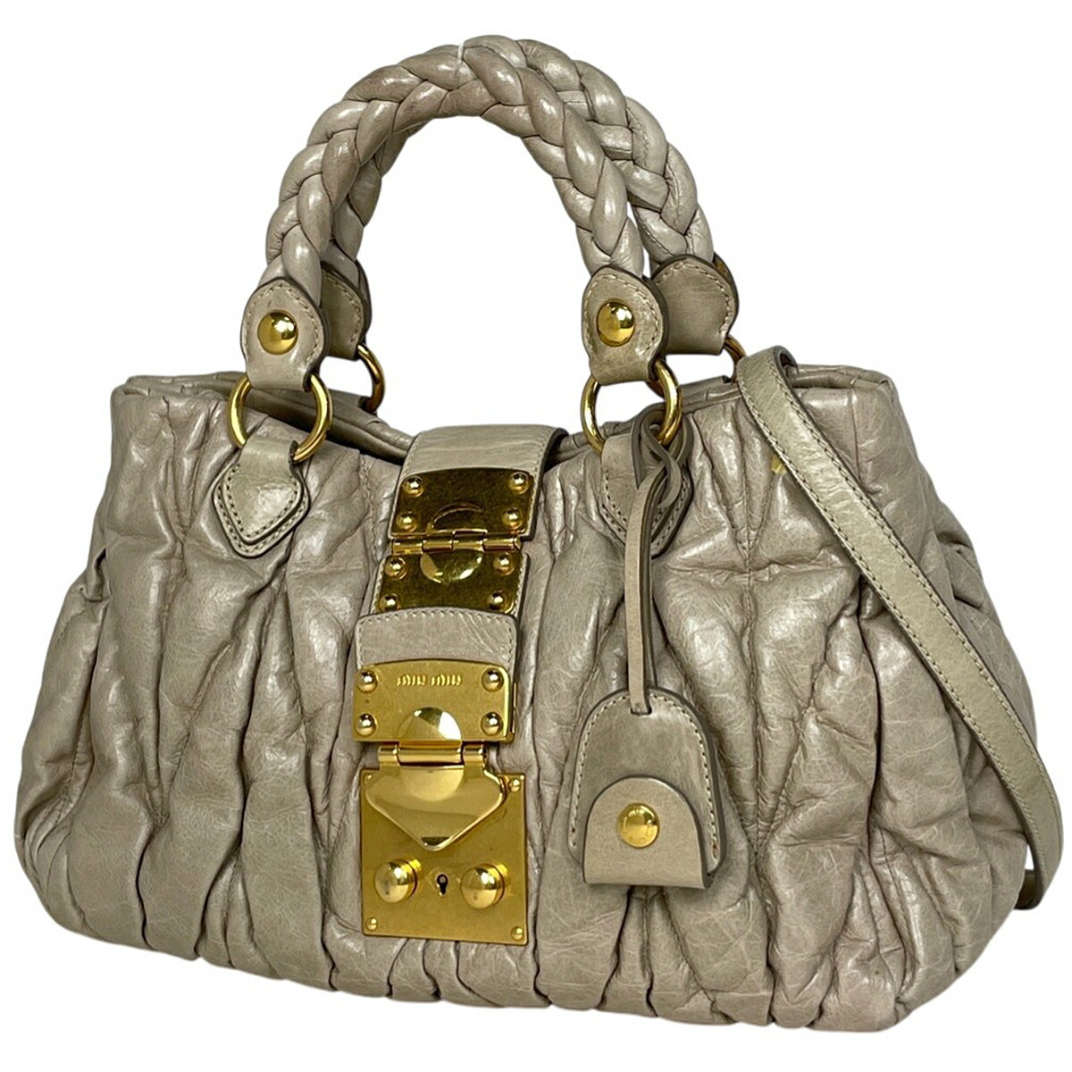 ミュウ ミュウ Miu Miu マテラッセ ハンドバッグ ロゴ 2WAY ショルダーバッグ レザー ベージュ レディース 【中古】