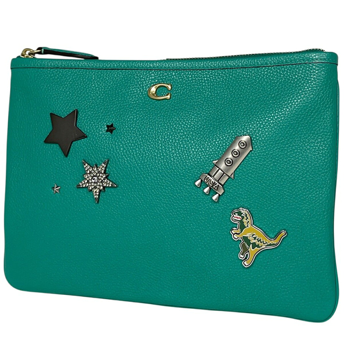 コーチ職 COACH ロゴタイプ クラッチペダル御徒面子 車寄せ クラッチペダル御徒面子 なめし革 緑であること CJ868 レディース 【中古】