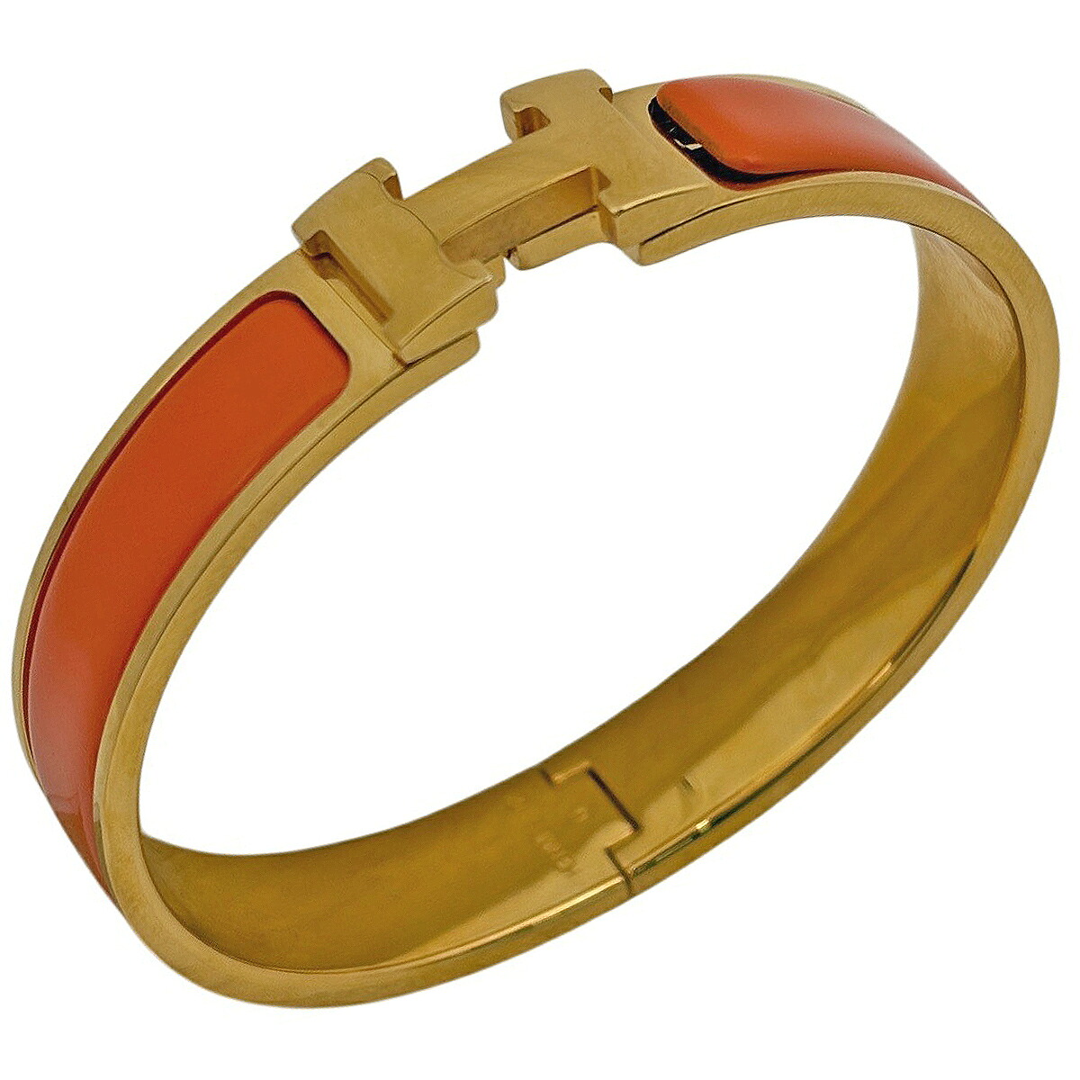 エルメス HERMES クリックH エナメルブレスレット クリッククラック バングル GP ゴールド オレンジ レディース 【中古】