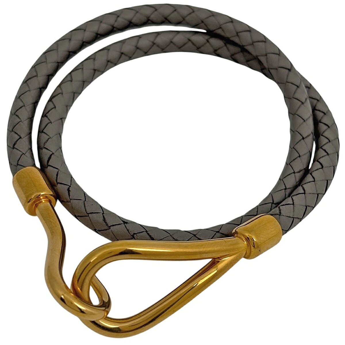 エルメス HERMES ジャンボ ブレスレット 腕輪 2連 チョーカー レザー GP グレー ゴールド レディース 【中古】