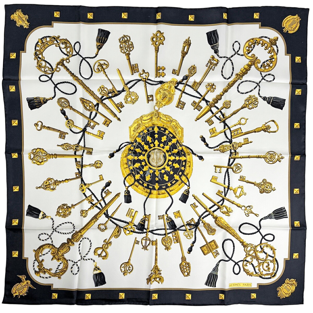 エルメス HERMES カレ90 LES CLES THE KEYS RARE 鍵柄 スカーフ シルク ブラック マルチカラー レディース 【中古】