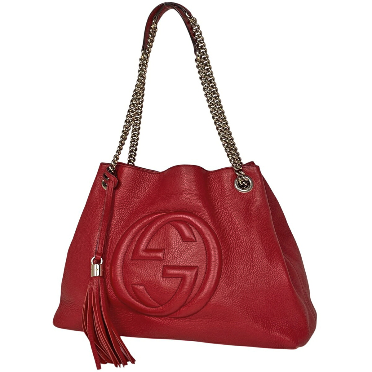 グッチ GUCCI ソーホー トートバッグ フリンジ インターロッキングG トートバッグ レザー レッド 308982 レディース 【中古】