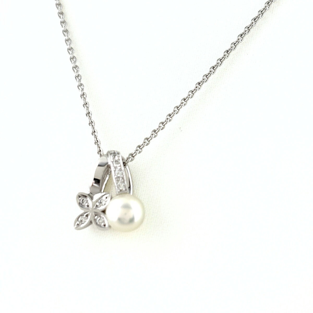 ミキモト MIKIMOTO パール デザインネックレス メレダイヤ 真珠 ネックレス K18 パール ダイヤモンド レディース 【中古】