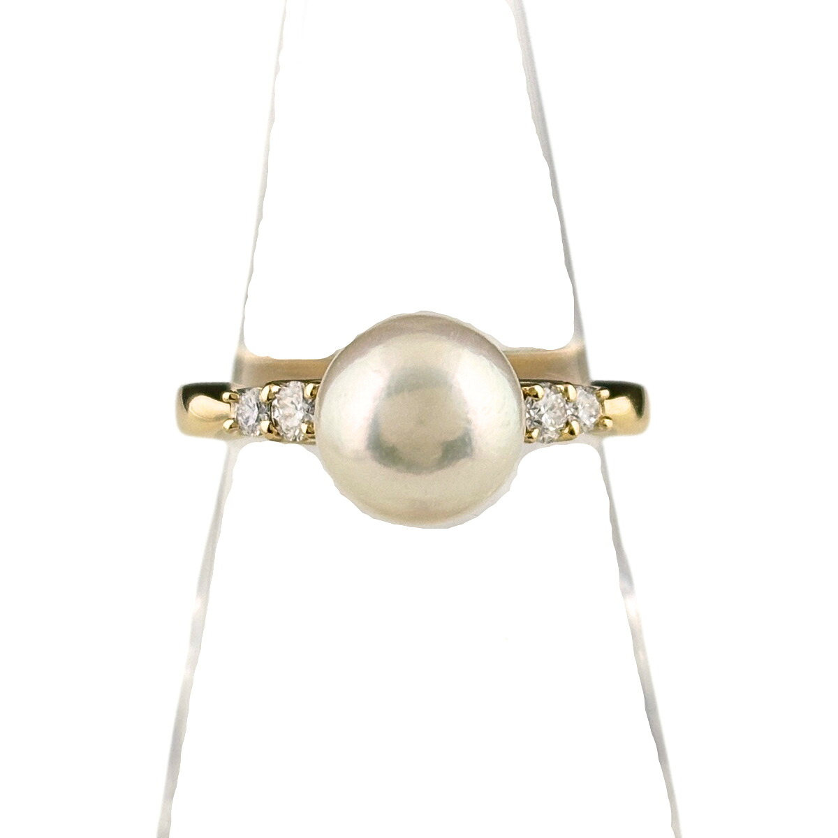 ミキモト MIKIMOTO パール デザインリング YG イエローゴールド 指輪 メレダイヤ 真珠 リング 12号 K18 パール ダイヤモンド レディース 【中古】