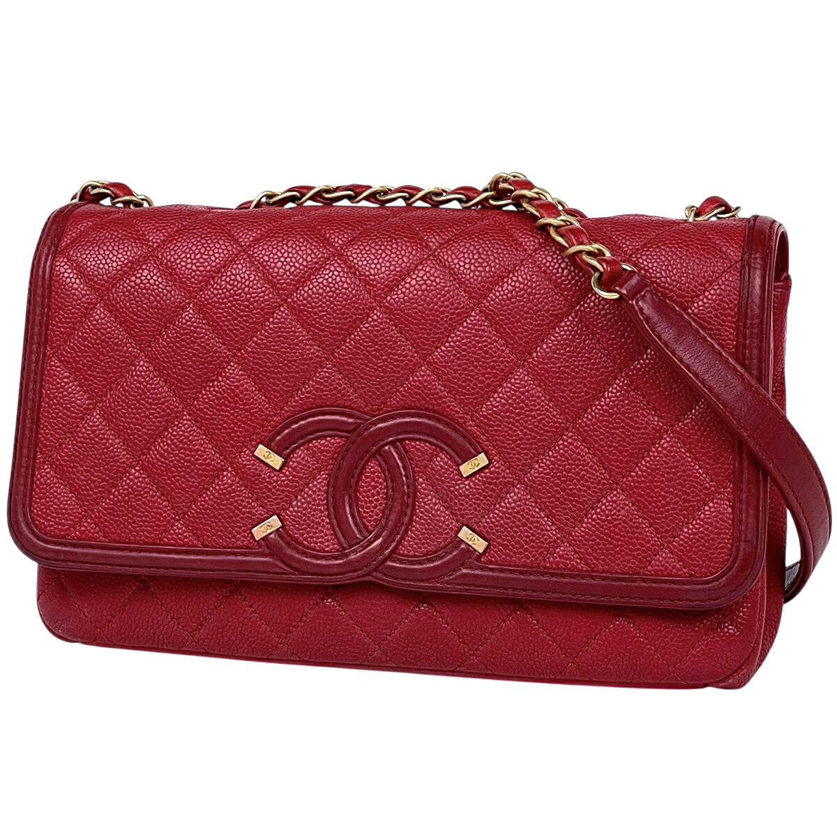 シャネル CHANEL CCフィリグリー チェーン店 ショルダーバッグ キャビア素はだ 赤いこと レディース 【中古】