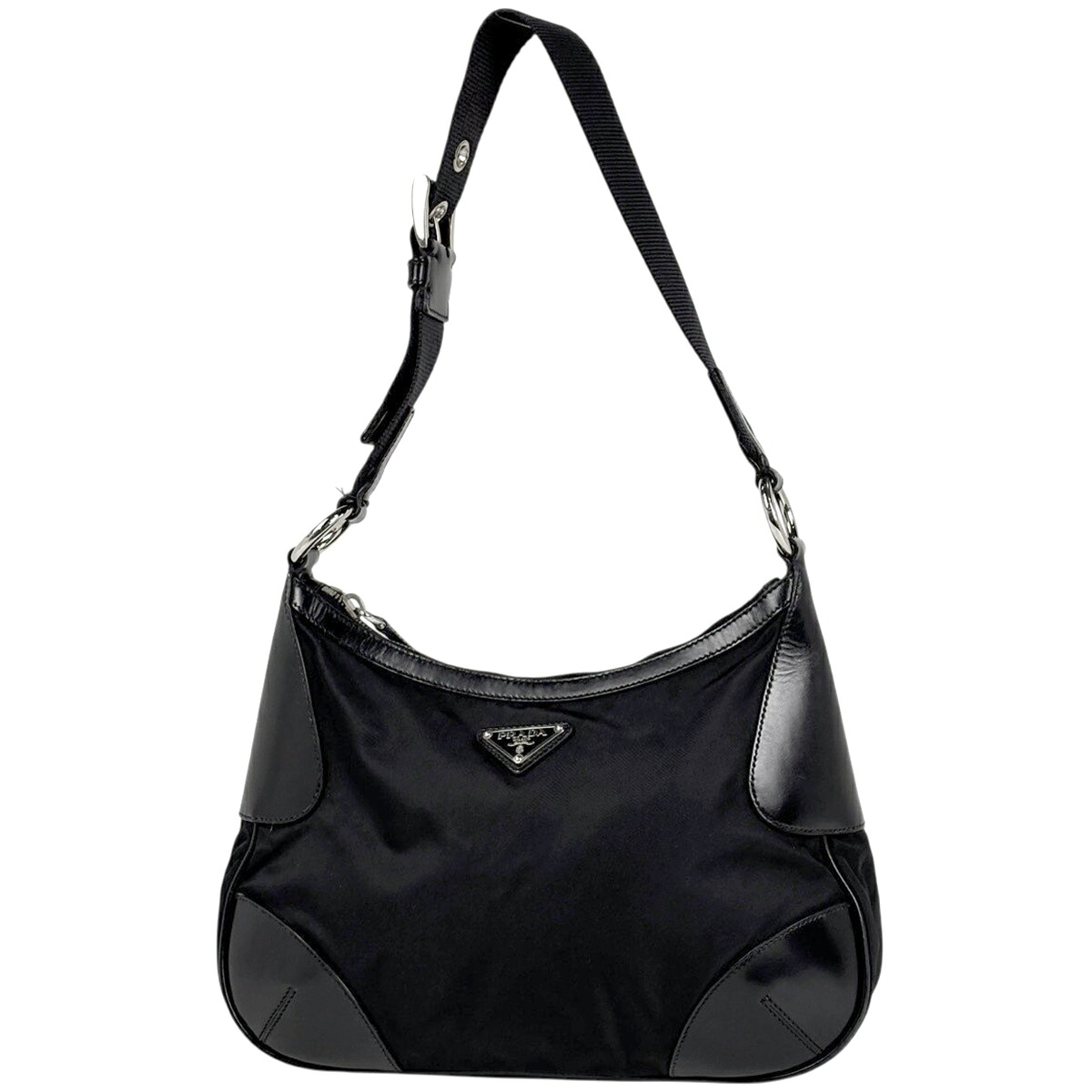 プラダ PRADA ロゴプレート ショルダーバッグ ナイロン ネロ(ブラック) レディース 【中古】