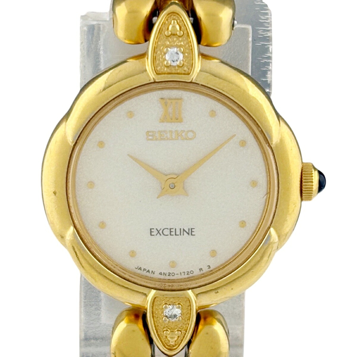 セイコー SEIKO エクセリーヌ 4N20-1070 腕時計 SS GP クォーツ アイボリー系 レディース 【中古】
