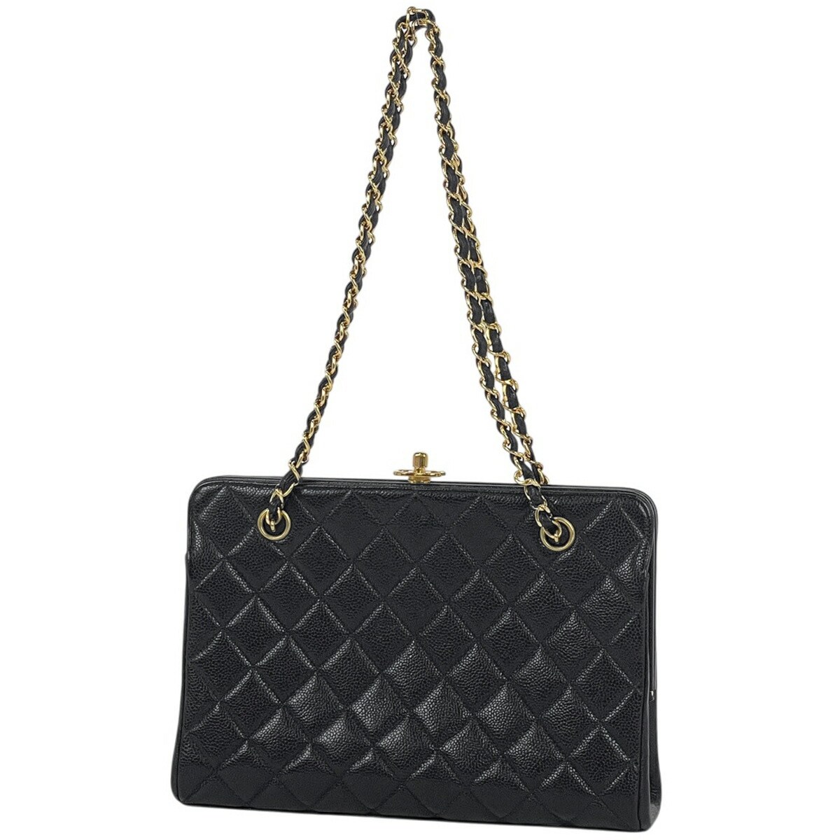 シャネル CHANEL ココマーク チェーン ショルダーバッグ マトラッセ がま口 キャビアスキン ブラック レディース 【中古】