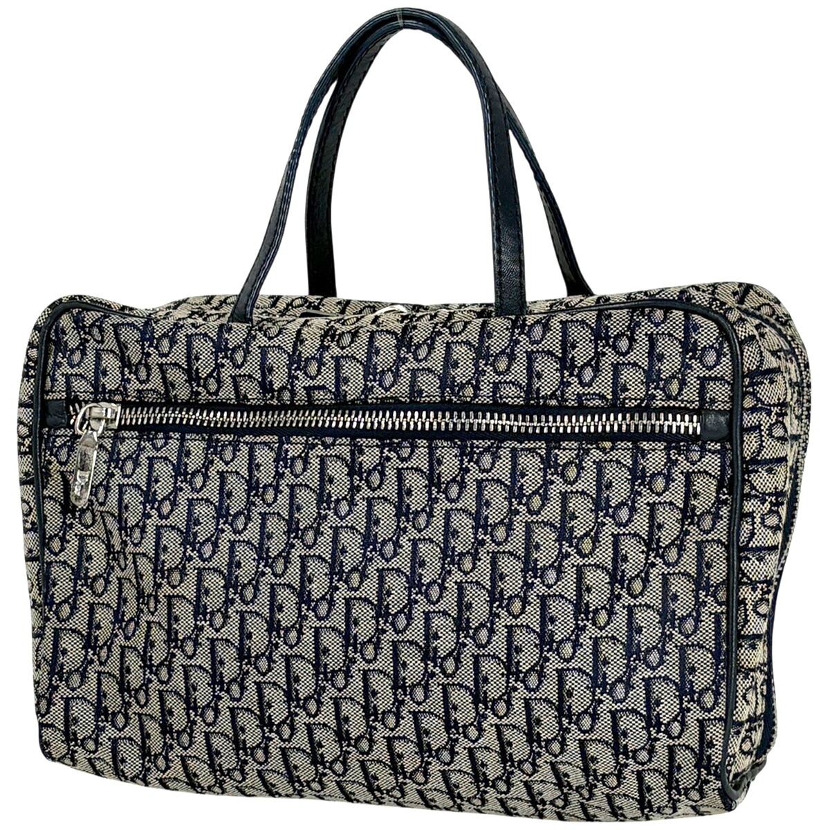 クリスチャンディオール Christian Dior トロッター柄 ハンドバッグ キャンバス ネイビー レディース 【中古】