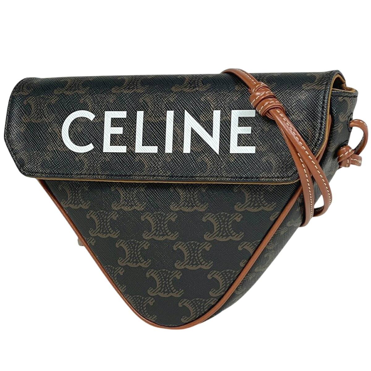 セリーヌ CELINE トリオンフ ショルダーバッグ ３角形 ショルダーバッグ 上塗り帆布 黒いこと 赤銅色 レディース 【中古】