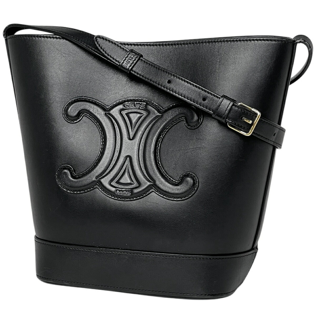 セリーヌ CELINE スモール 井戸釣瓶 キュイル トリオンフ ショルダーバッグ なめし革 黒いこと レディース 【中古】 msp29