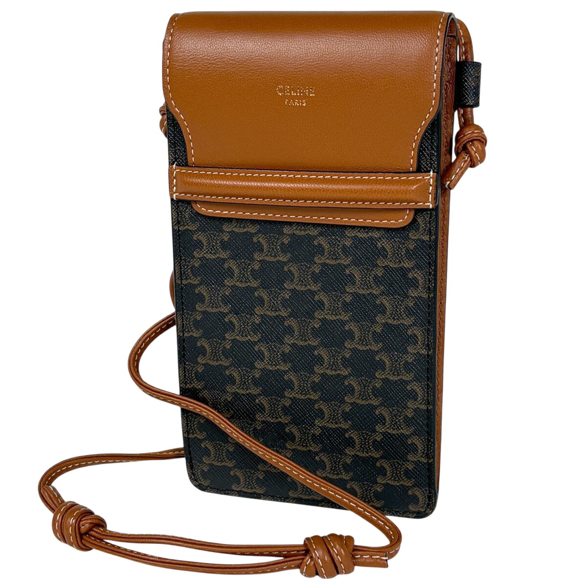 セリーヌ CELINE トリオンフ モバイルポーチ ショルダーバッグ コーティングキャンバス ブラウン レディース 【中古】