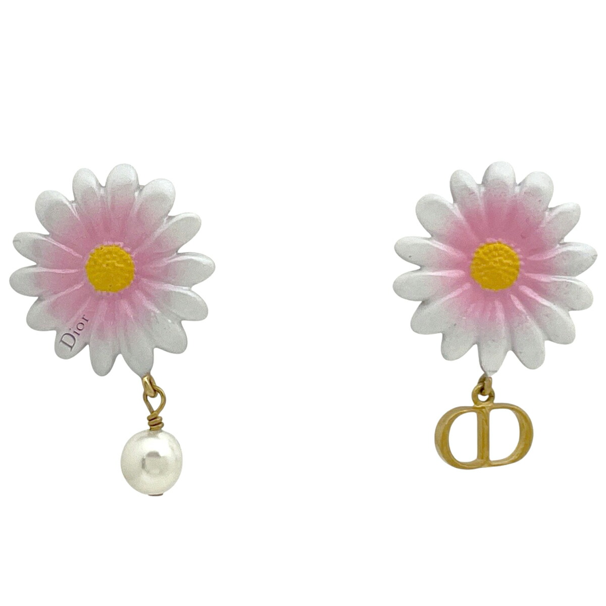 クリスチャンディオール Christian Dior ロゴ ピアス GP ゴールド ホワイト ピンク レディース 【中古】