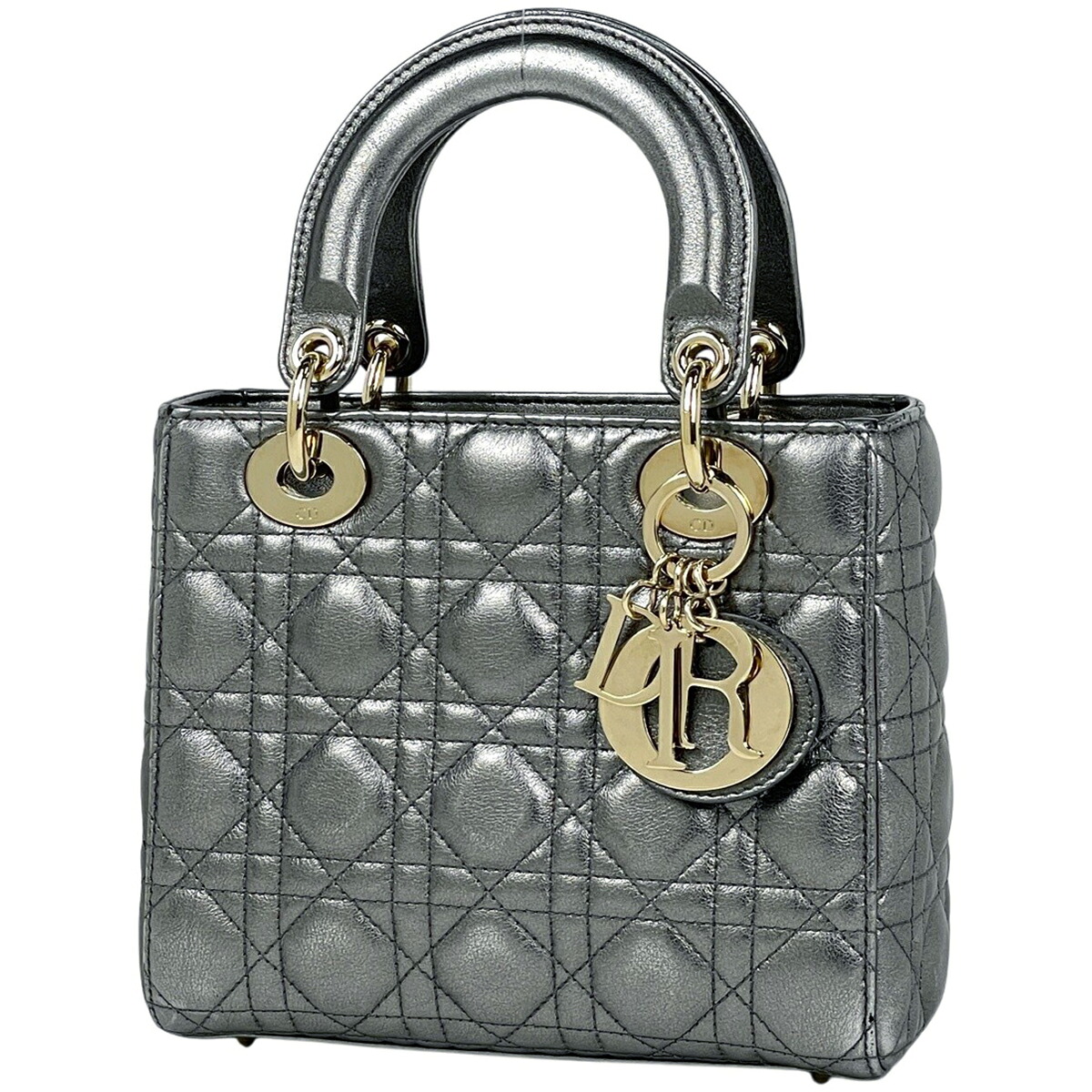 ディオール Christian Dior レディディオール カナージュ 2WAY ショルダーバッグ スモール ハンドバック なめし革 しろがね色 レディース 【中古】 msp29