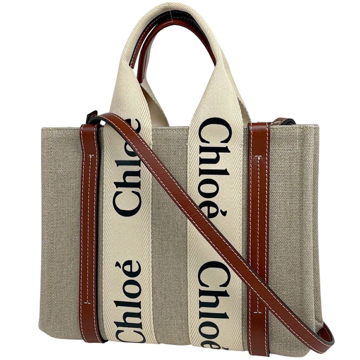 【在庫一掃】 クロエ Chloe ウッディ スモール トートバッグ 2WAY トートバッグ キャンバス ブラウン レディース 【中古】|バイセル 店