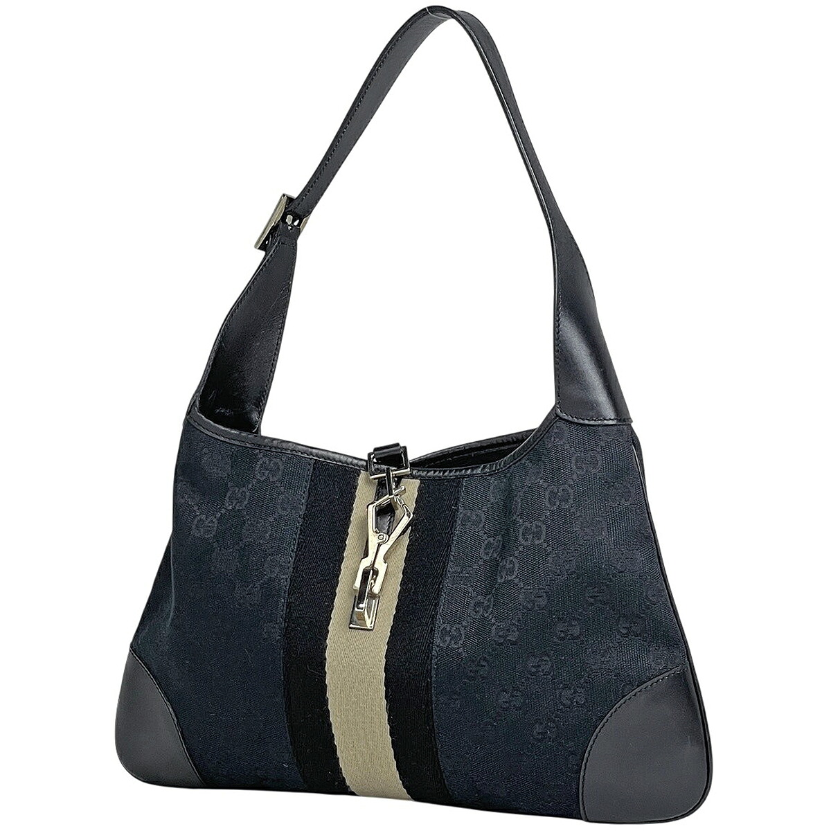 グッチ GUCCI GG柄 ショルダーバッグ シェリーライン ウェブ ショルダーバッグ GGキャンバス ブラック ホワイト 0014057 レディース 【中古】