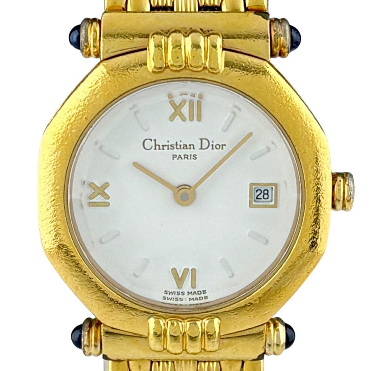 クリスチャンディオール Christian Dior オクタゴン 64151 腕時計 SS GP クォーツ ホワイト レディース 【中古】