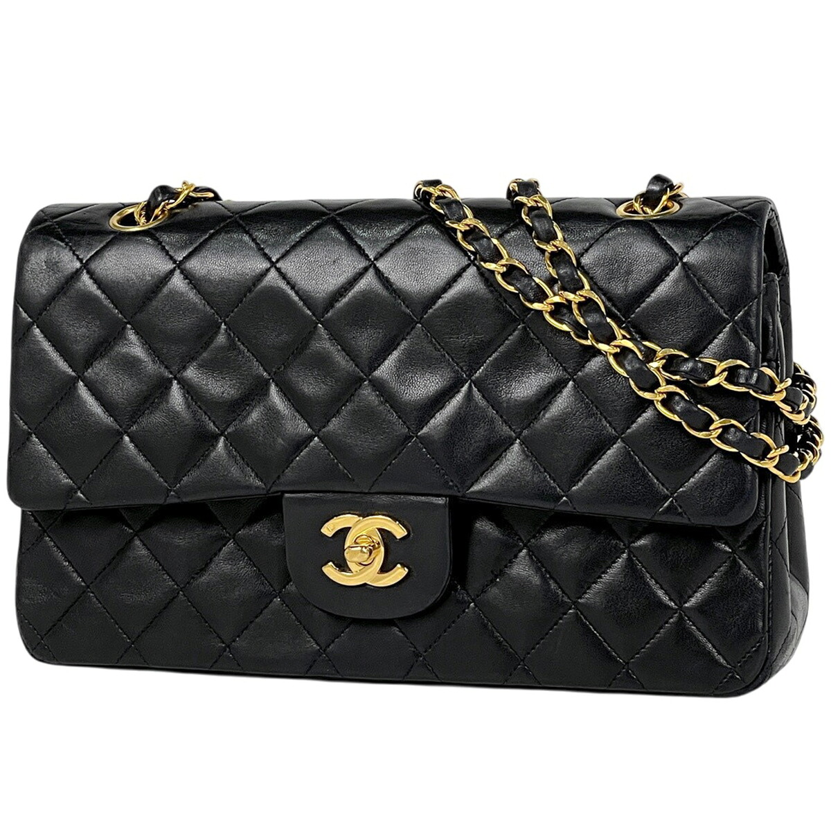 シャネル CHANEL マトラッセ Wフラップ チェーン ショルダーバッグ ココマーク ショルダーバッグ レザー ブラック A01112 レディース 【中古】