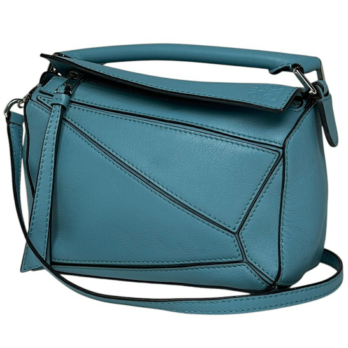 ロエベ LOEWE 謎合わせ御徒面子 ミニ アナ瓦 2WAY ハンドバック なめし革 青色 レディース 【中古】 msp29 バッグ・小物・ブランド雑貨-ハンドバッグ