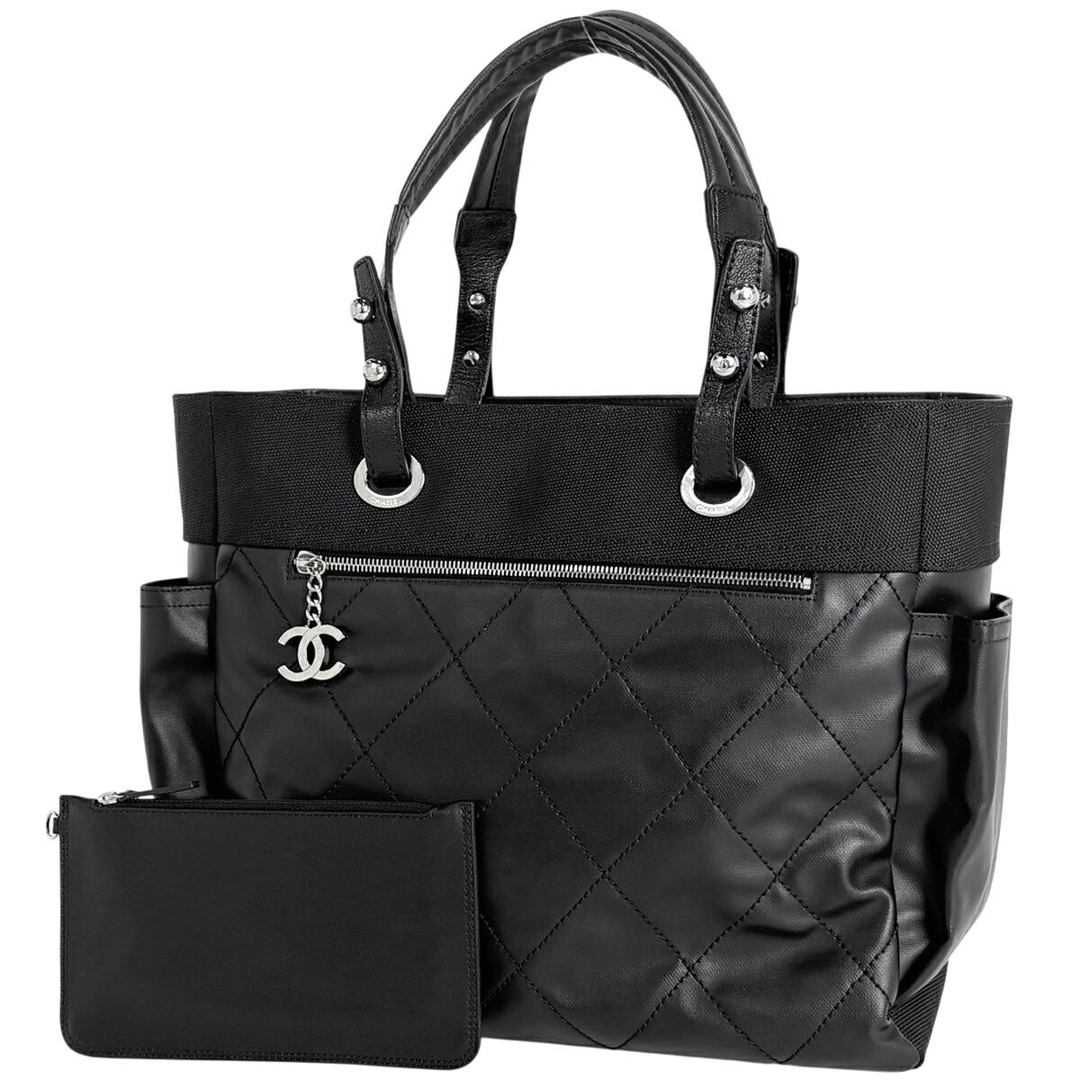 シャネル CHANEL パリビアリッツ トートGM ココマーク コーティングキャンバス ブラック A34210 レディース 【中古】