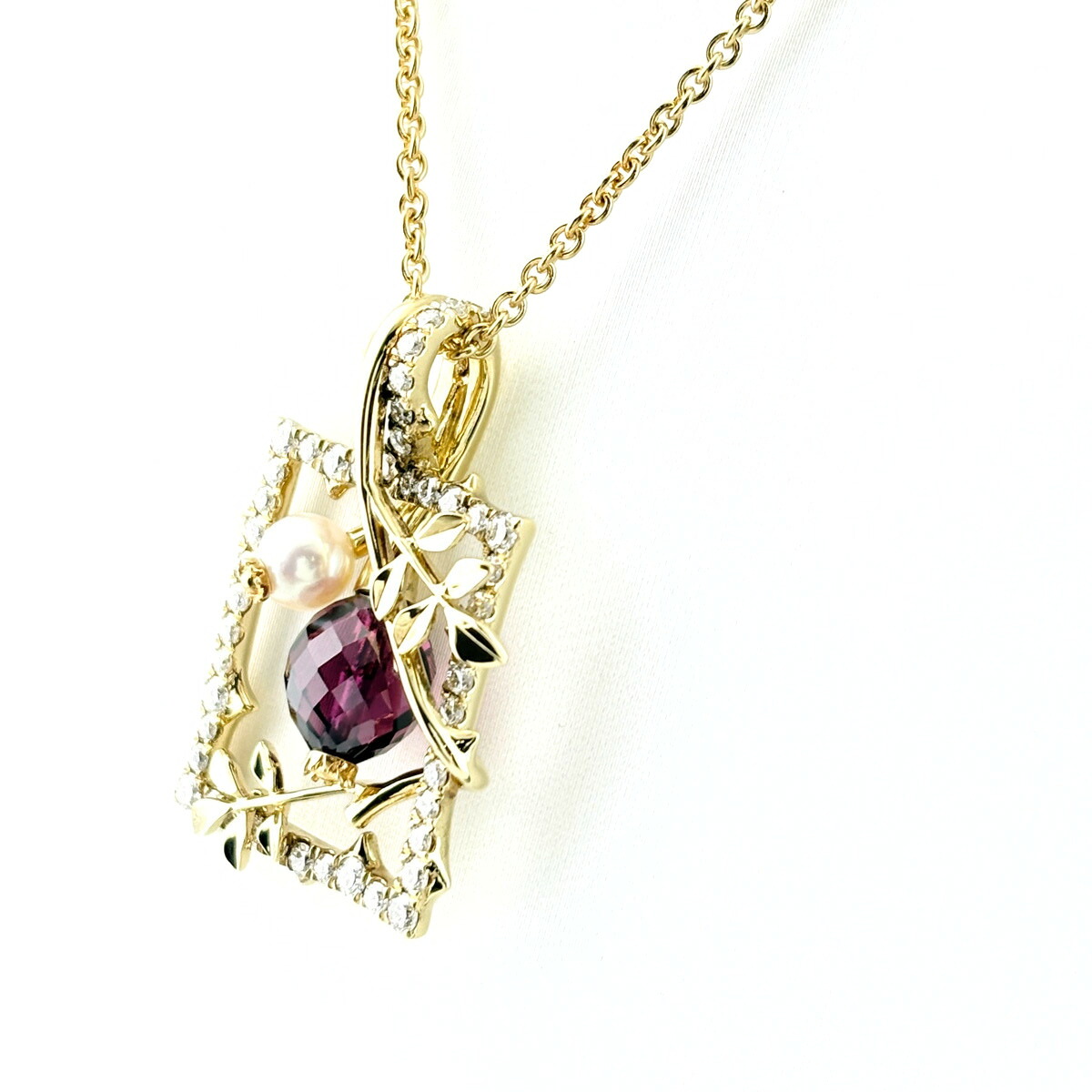 ミキモト MIKIMOTO ガーネット デザインネックレス YG イエローゴールド ペンダント パール 真珠 メレダイヤ ネックレス K18 ガーネット パール レディース 【中古】 msp39|バイセル 店