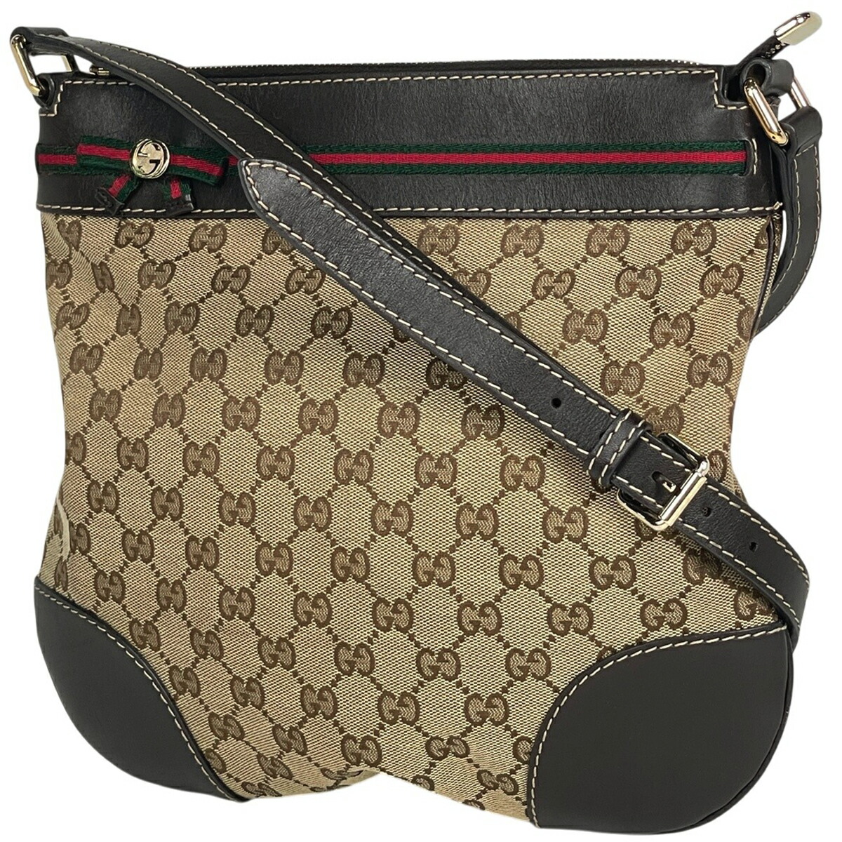 グッチ GUCCI GG柄 ショルダーバッグ シェリー ウェブ リボン GGキャンバス ブラウン 257065 レディース 【中古】