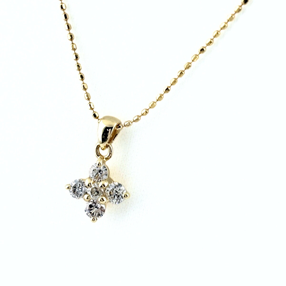 フラワーモチーフ デザインネックレス YG イエローゴールド ペンダント 花 メレダイヤ ネックレス K18 ダイヤモンド レディース 【中古】
