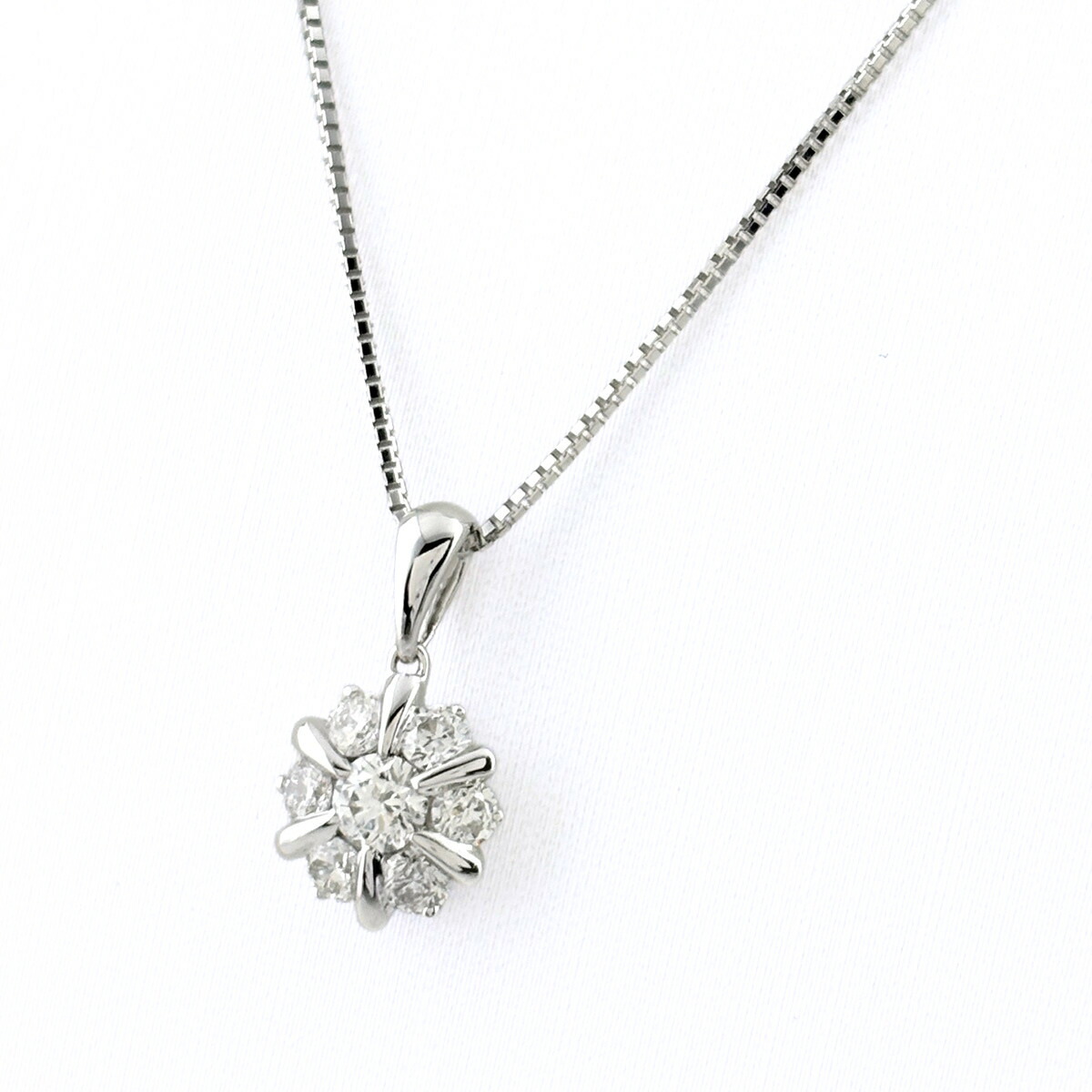 メレダイヤ デザインネックレス WG ホワイトゴールド ペンダント ダイヤモンド ネックレス K18 WG 750 レディース 【中古】