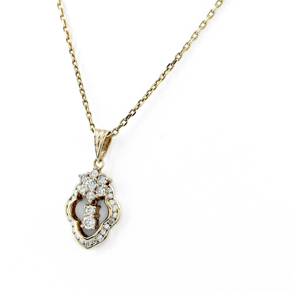 メレダイヤ デザインネックレス YG イエローゴールド ペンダント ネックレス K18 K14 ダイヤモンド レディース 【中古】 msp39|バイセル 店