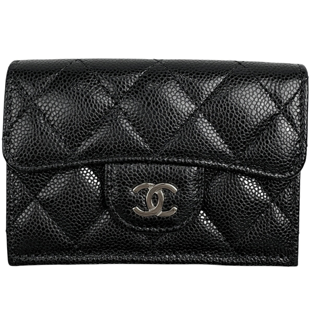シャネル CHANEL ココマーク 三つ折り財布 キャビアスキン ブラック AP0230 レディース 【中古】 msp39|バイセル 店