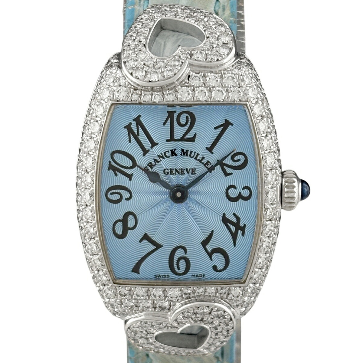 真っ直ぐレギオモンタヌス FRANCK MULLER トノーカーベックス クゥー 2250 QZ HJ ウォッチ WG なめし革 金剛石 石英 青色系 レディース 【中古】 msp29