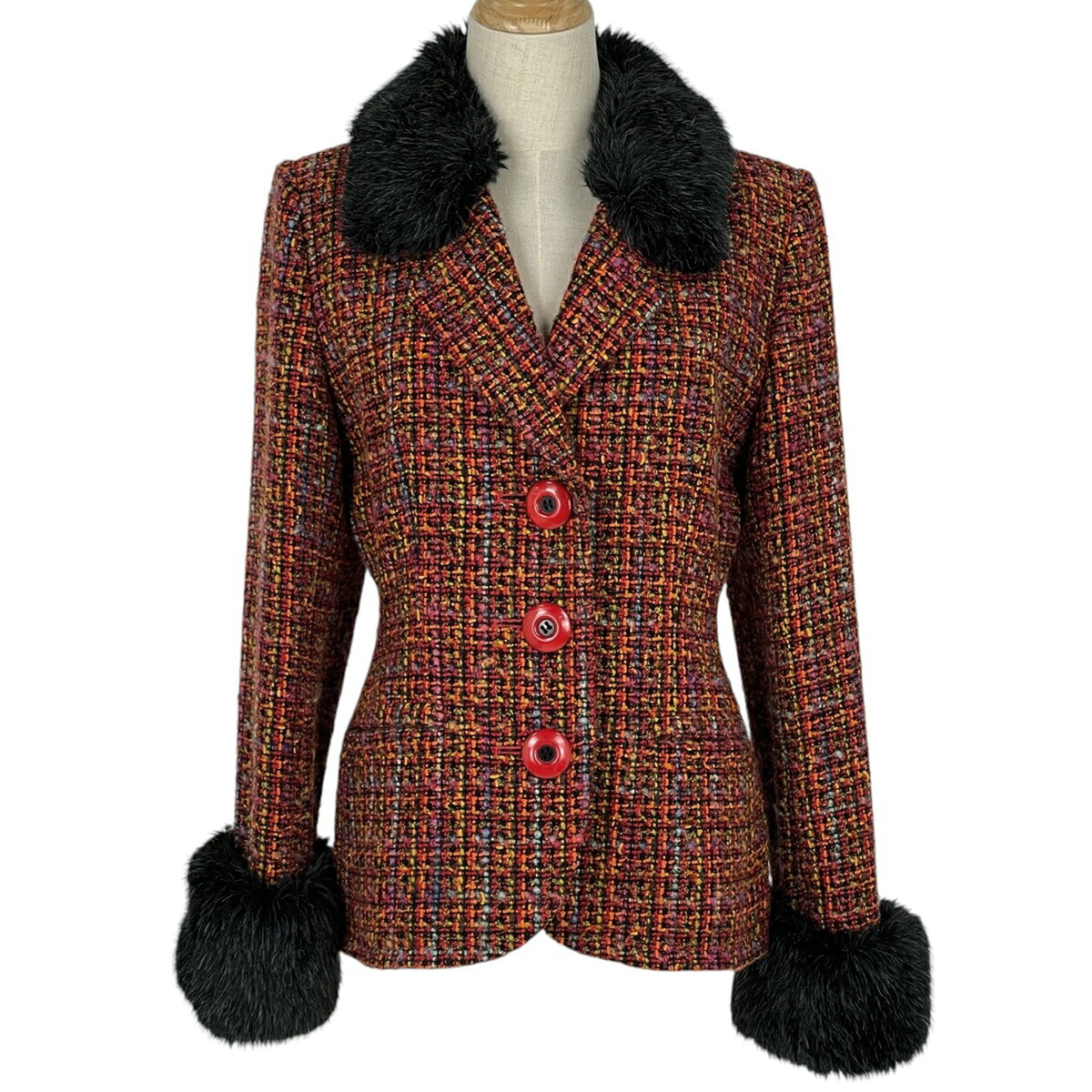 イヴ・サンローラン YVES SAINT LAURENT ツィード 上衣 アウター テーラードジャケット 赤いこと レディース 【中古】