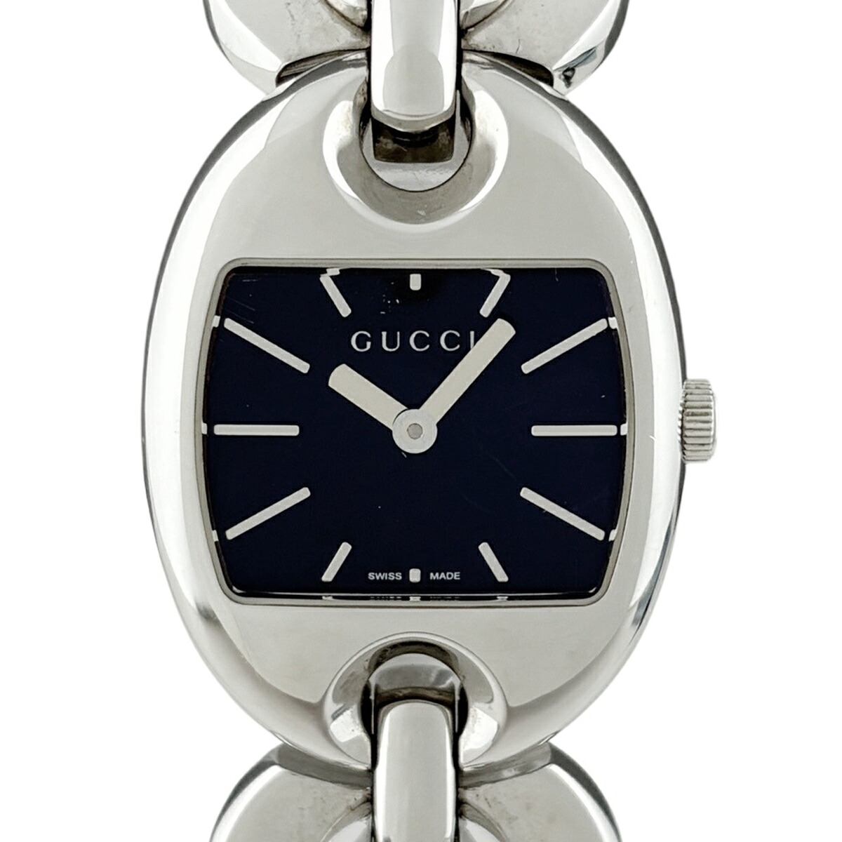 グッチ GUCCI マリーナ チェーン店 御覧なさる 121.5 ウォッチ SS 石英 黒いこと レディース 【中古】