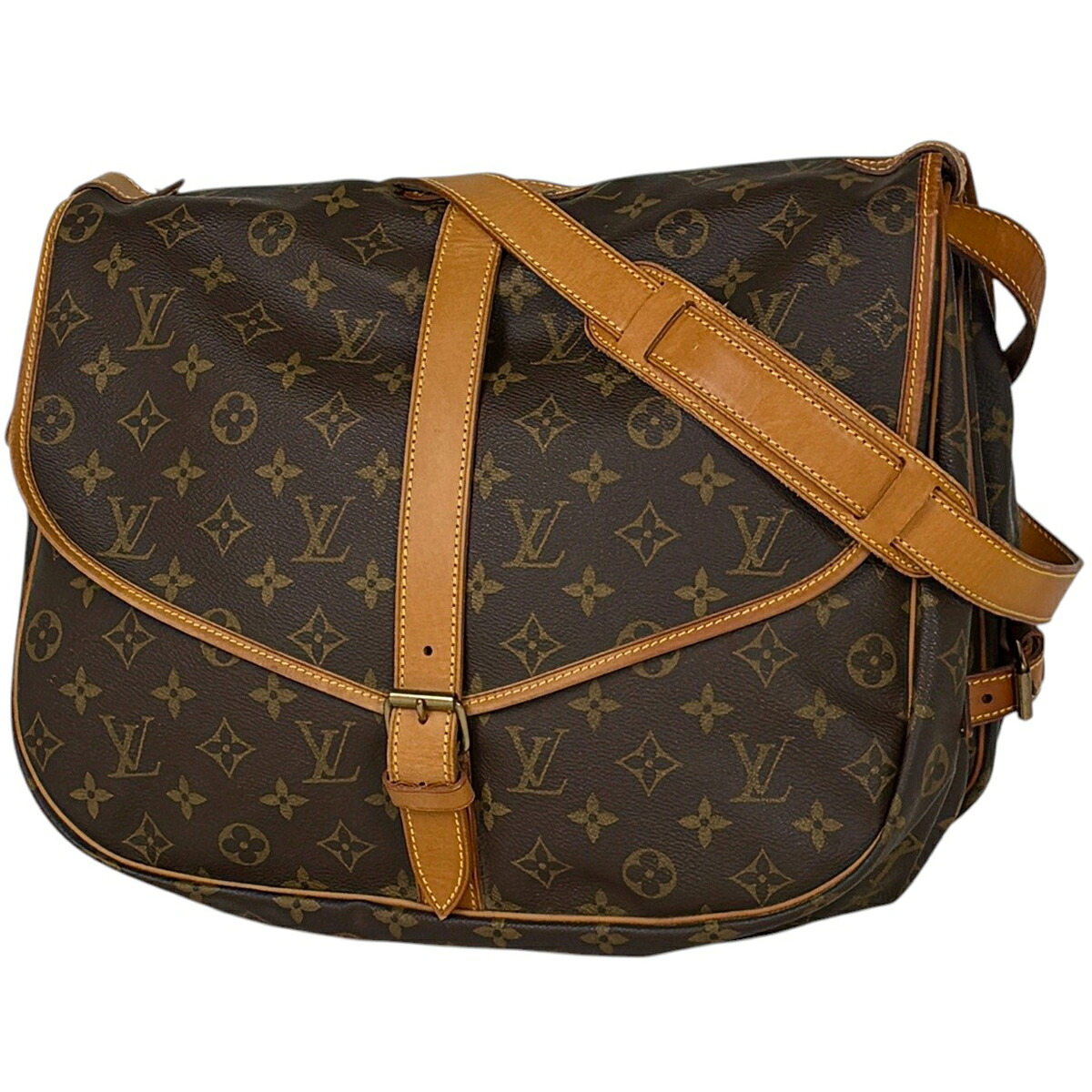 ルイ・ヴィトン Louis Vuitton ソミュール35 斜め掛け ショルダーバッグ モノグラム ブラウン M42254 レディース 【中古】｜バイセル 店